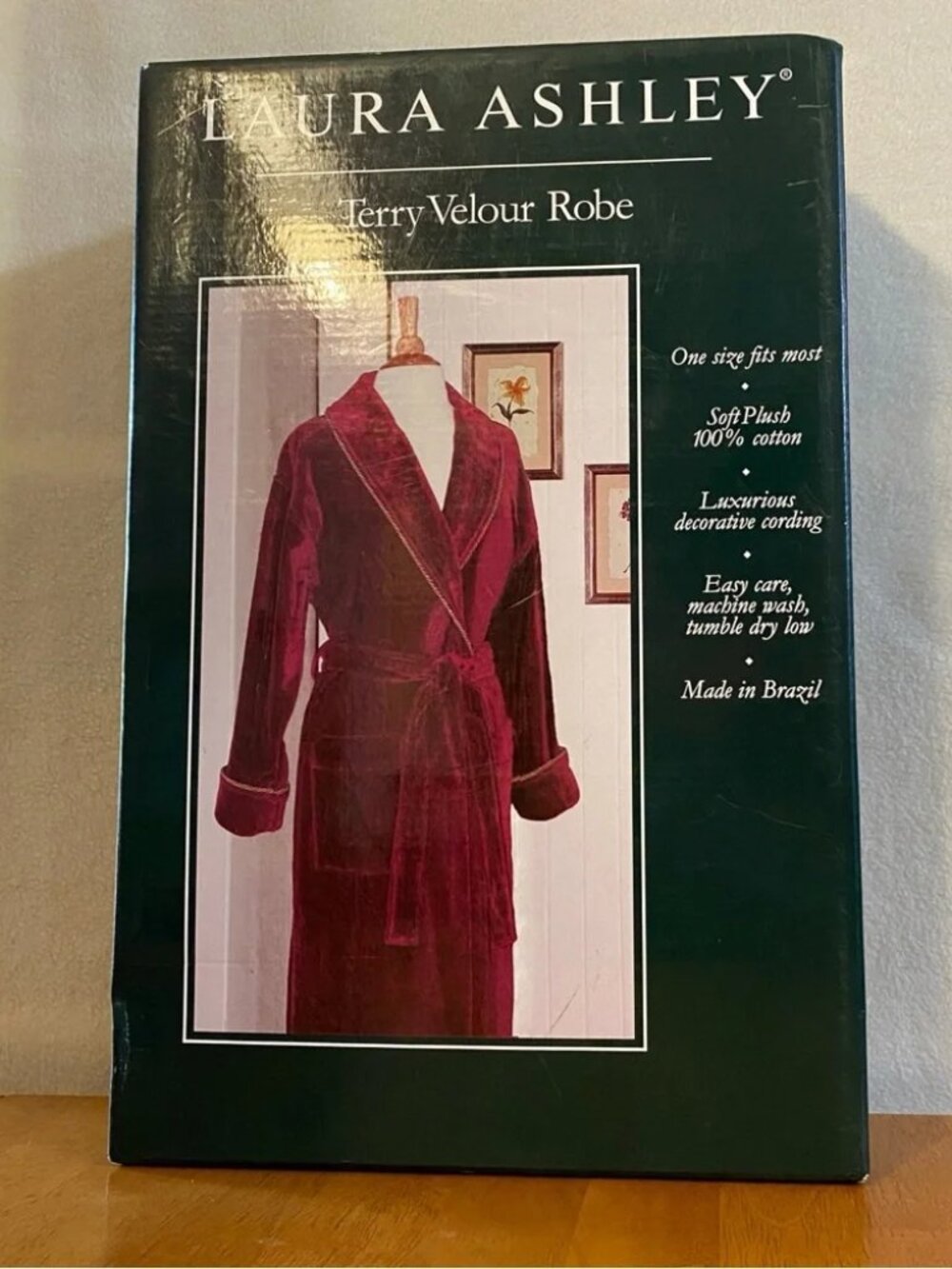 NWT NEW in box Laura Ashley cranberry red terry velour robe